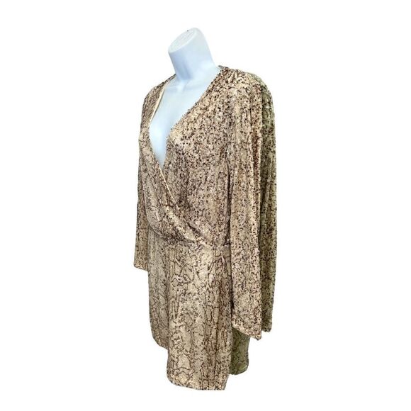 MODA INTERNACIONAL Sequined Python Snake Skin Print Long Sleeve Mesh Mini Size M - Picture 2 of 7